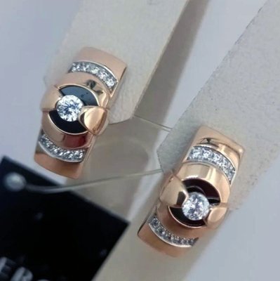 Серьги золотые 585 пробы с ониксом и фианитами 2