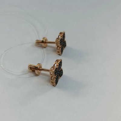 Золотые серьги-пусетыиз красного золота с фианитами 6