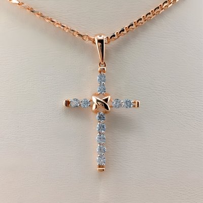 Крест из красного золота с фианитами 2