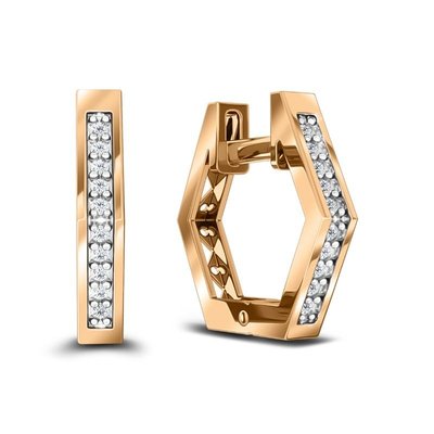 Серьги-кольца из красного золота с фианитами 1