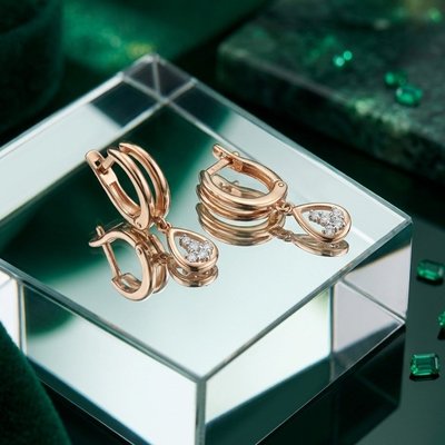 Серьги из красного золота с фианитами 2
