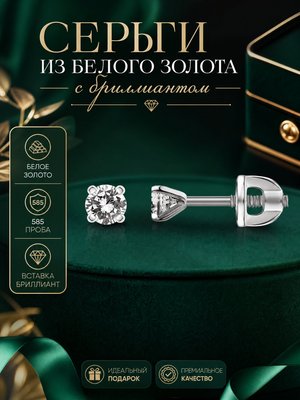 Серьги-гвоздики из белого золота с бриллиантами 2