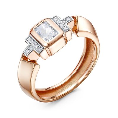 Перстень из красного золота с бриллианитом и фианитами 2