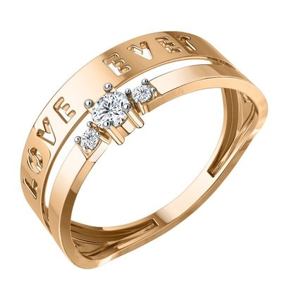 Кольцо «LOVE» из красного золота с фианитами 1