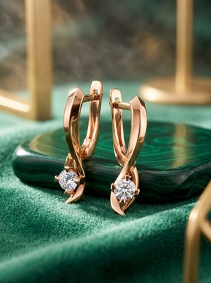 Серьги из красного золота с фианитами 2