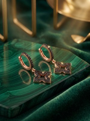 Серьги-конго из красного золота с фианитами 2