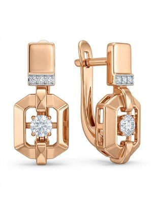 Серьги из красного золота с фианитами  1